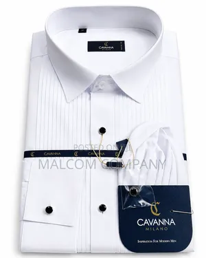Cavanna Milano White Pleated Tuxedo Dress Shirt for Lawyers.