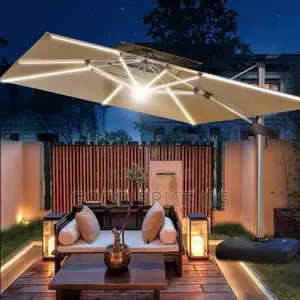 Solar-Powered LED Cantilever Patio Umbrella