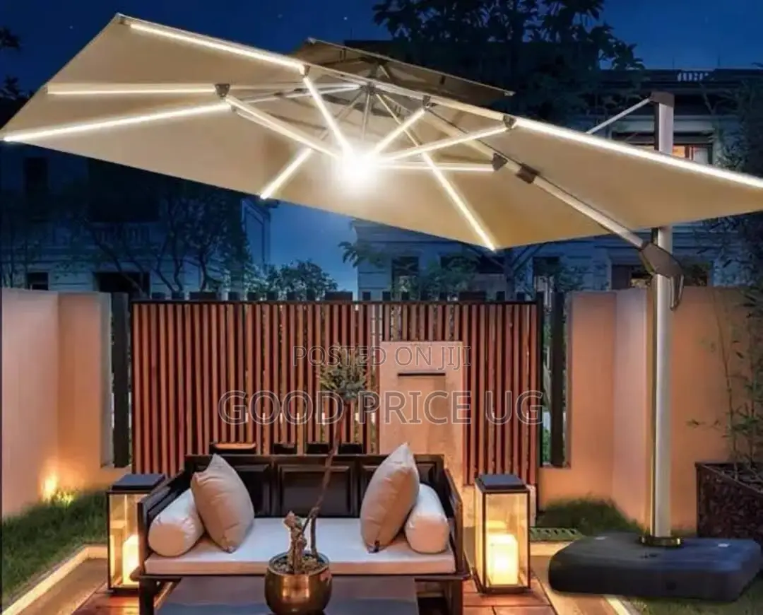 Solar-Powered LED Cantilever Patio Umbrella