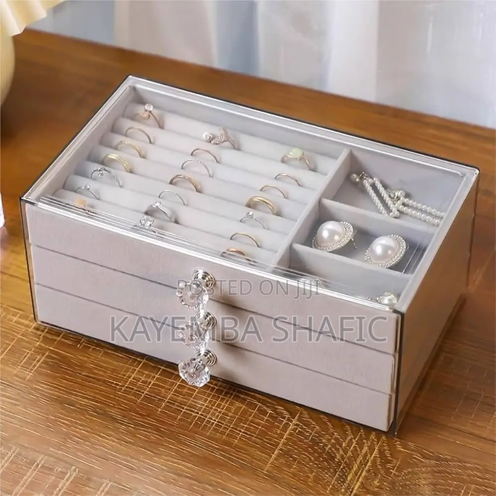 3-Layer Acrylic Jewelry Organizer Box With Velvet Drawers