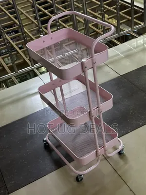 3 Tier Kitchen Rolling Cart Storage Trolley - Pink