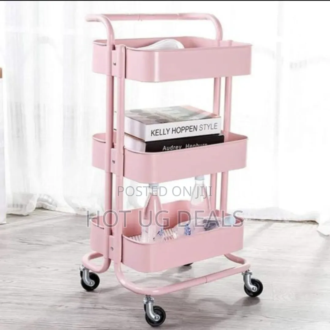 3 Tier Kitchen Rolling Cart Storage Trolley - Pink