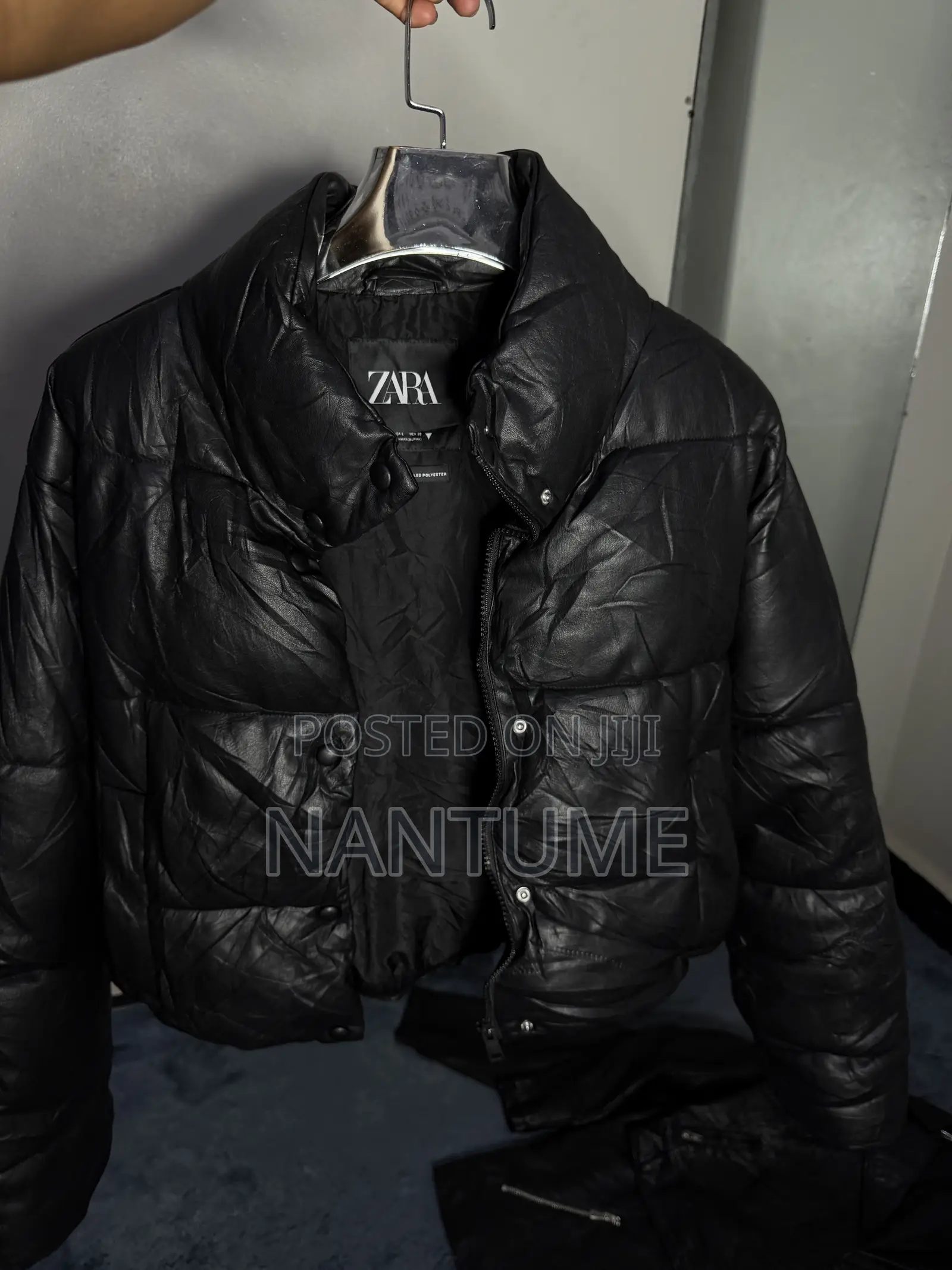 Puffed Black Leather Jacket