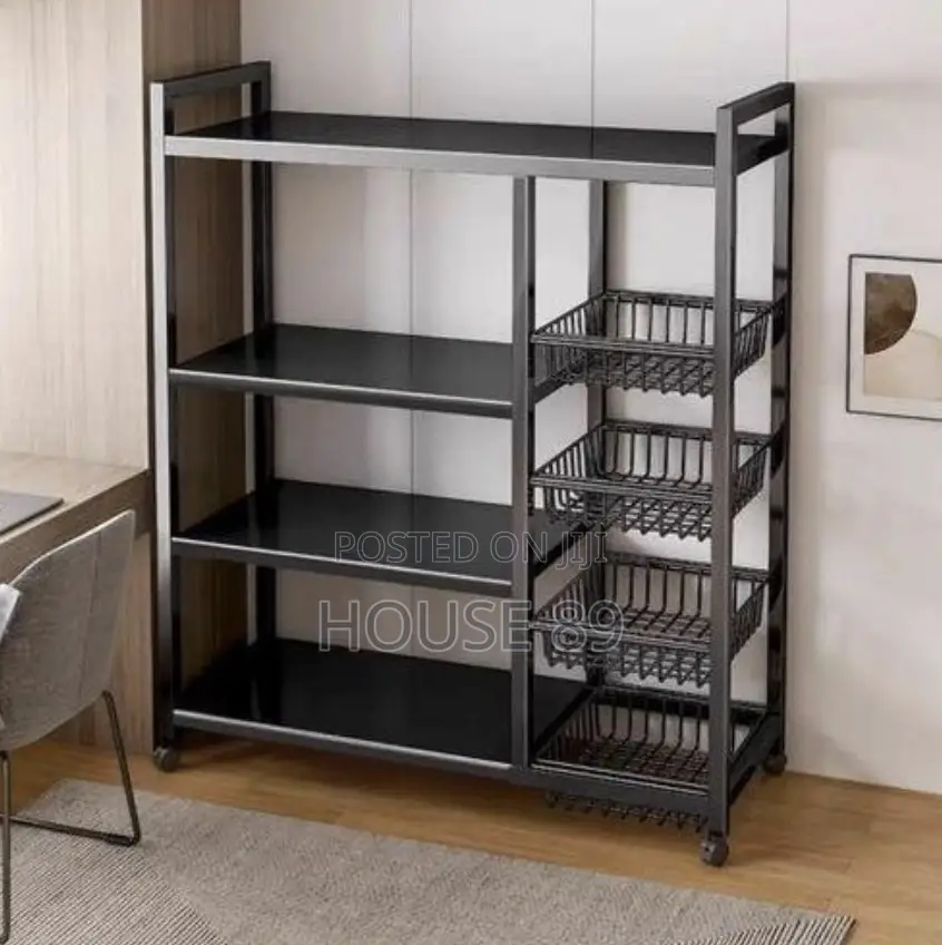 Kitchen Water and Rust Resistant Moveable Storage Rack - Black