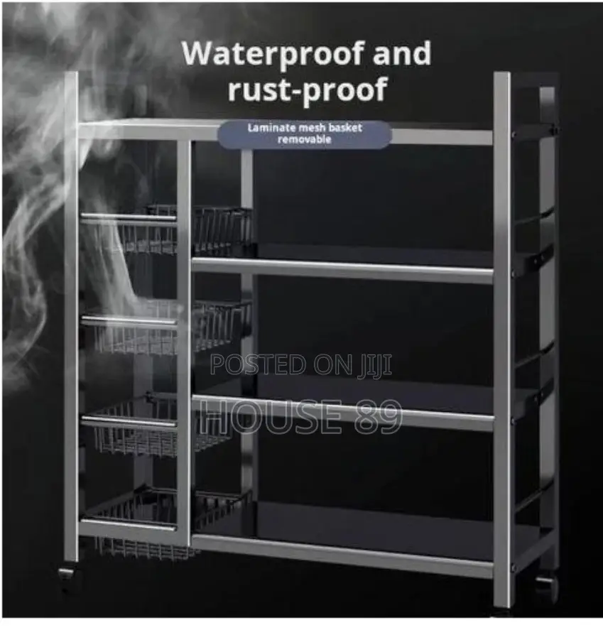 Kitchen Water and Rust Resistant Moveable Storage Rack - Black