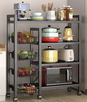 Kitchen Water and Rust Resistant Moveable Storage Rack - Black