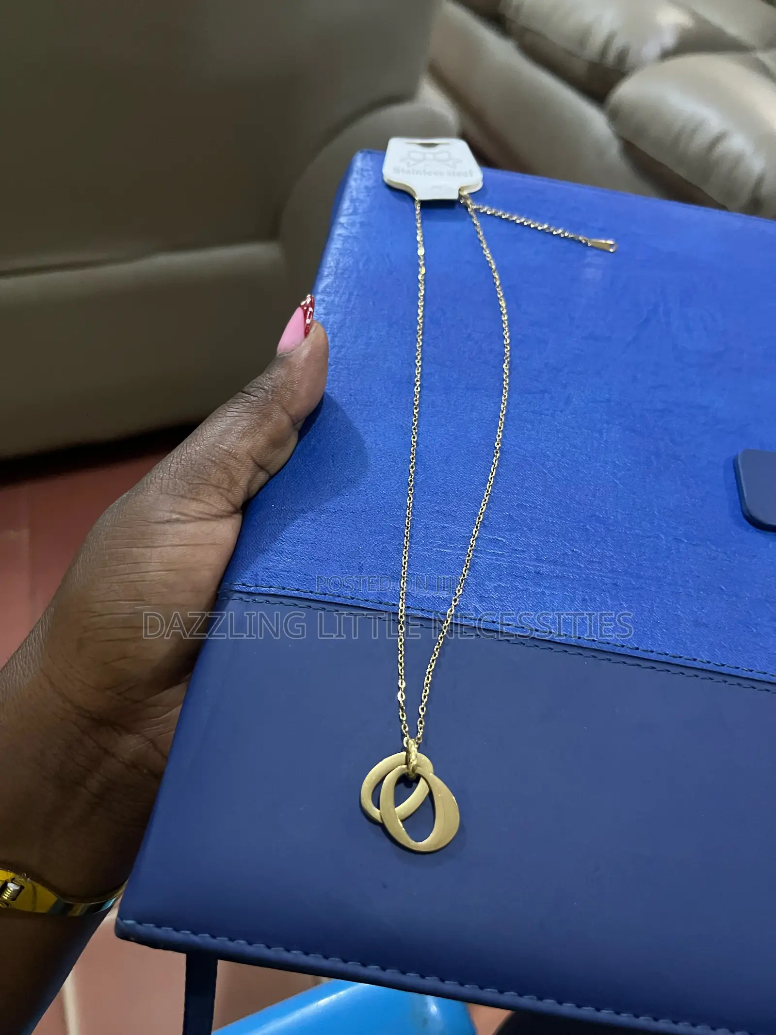 Oval Twist Stainless Steel Necklace for Women - Gold