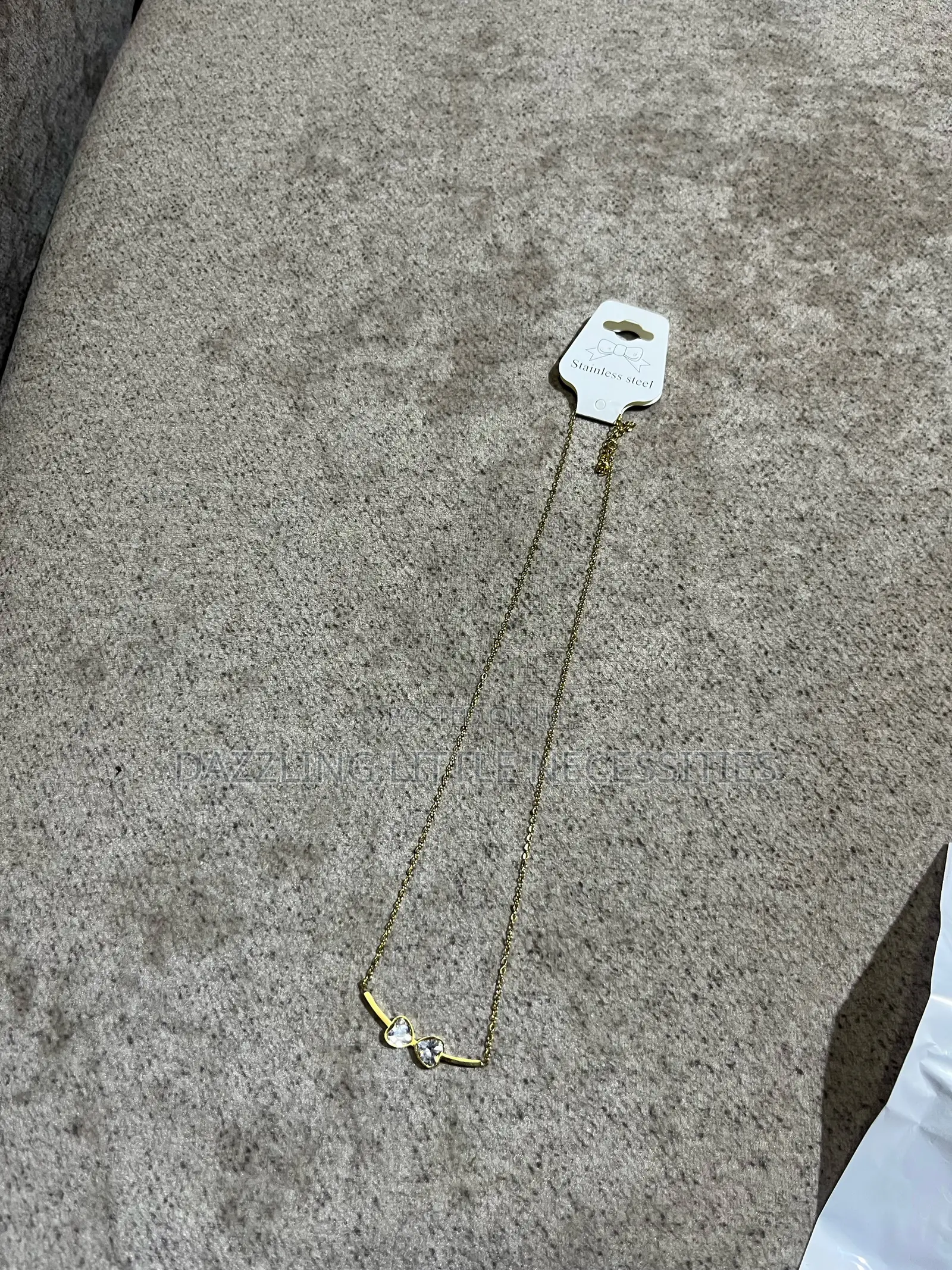 Twin Heart Crystal Bar Stainless Steel Necklace - Gold