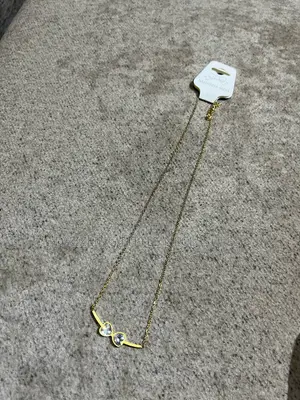 Twin Heart Crystal Bar Stainless Steel Necklace - Gold