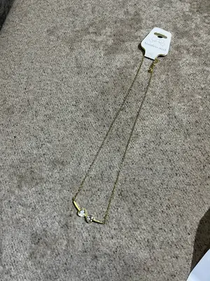 Twin Heart Crystal Bar Stainless Steel Necklace - Gold