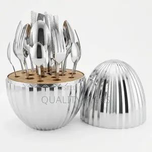 Striped Cutlery Set 24-Piece Plated Stainless Steel Luxury Dinnerware