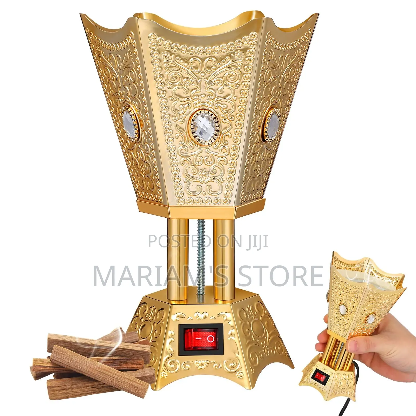 Metallic Electric Bakhoor Incense Burner, Often Featuring a Palm Tree.