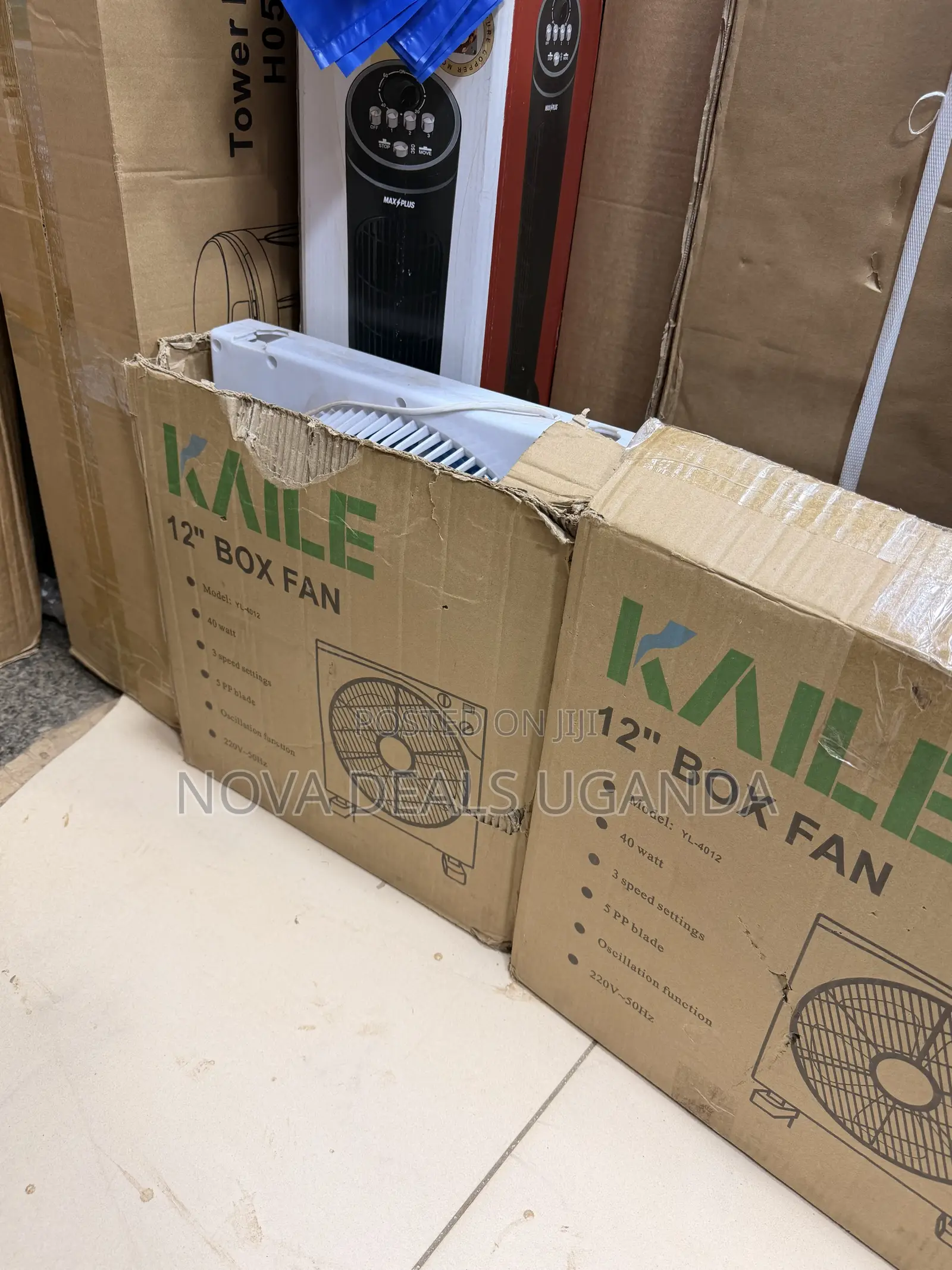 Kaile 12 Inch Box Fan With Timer, 40W, 5 PP Blades, 3 Speeds