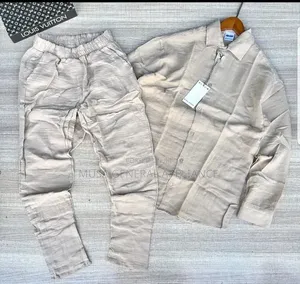 Men's Long-Sleeve Linen Co-Ord Set Featuring a Button