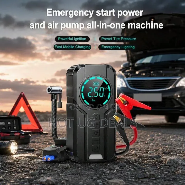 Car Jump Starter, Charger, Air Compressor With Power Bank, Light