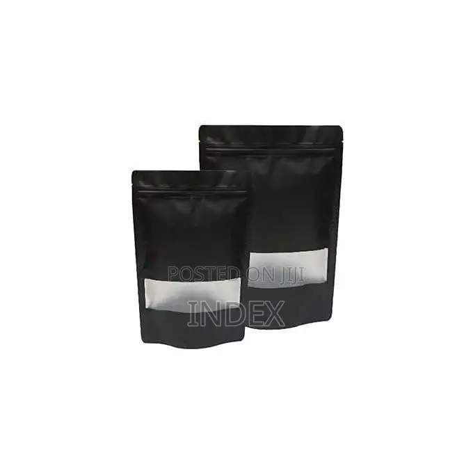 50 PC Ziplock Airtight Standee Stand Up Black Food Grade Polythene