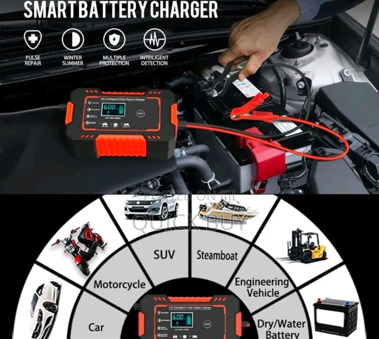 12V 6A Intelligent Pulse Repair Battery Charger