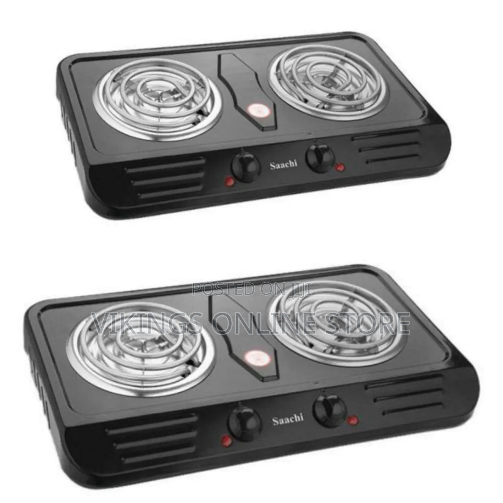 Saachi Double Burner Hot Plate With Thermostat Control - Black