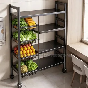 5 Tier Rolling Kitchen Rack With Baskets and Shelves