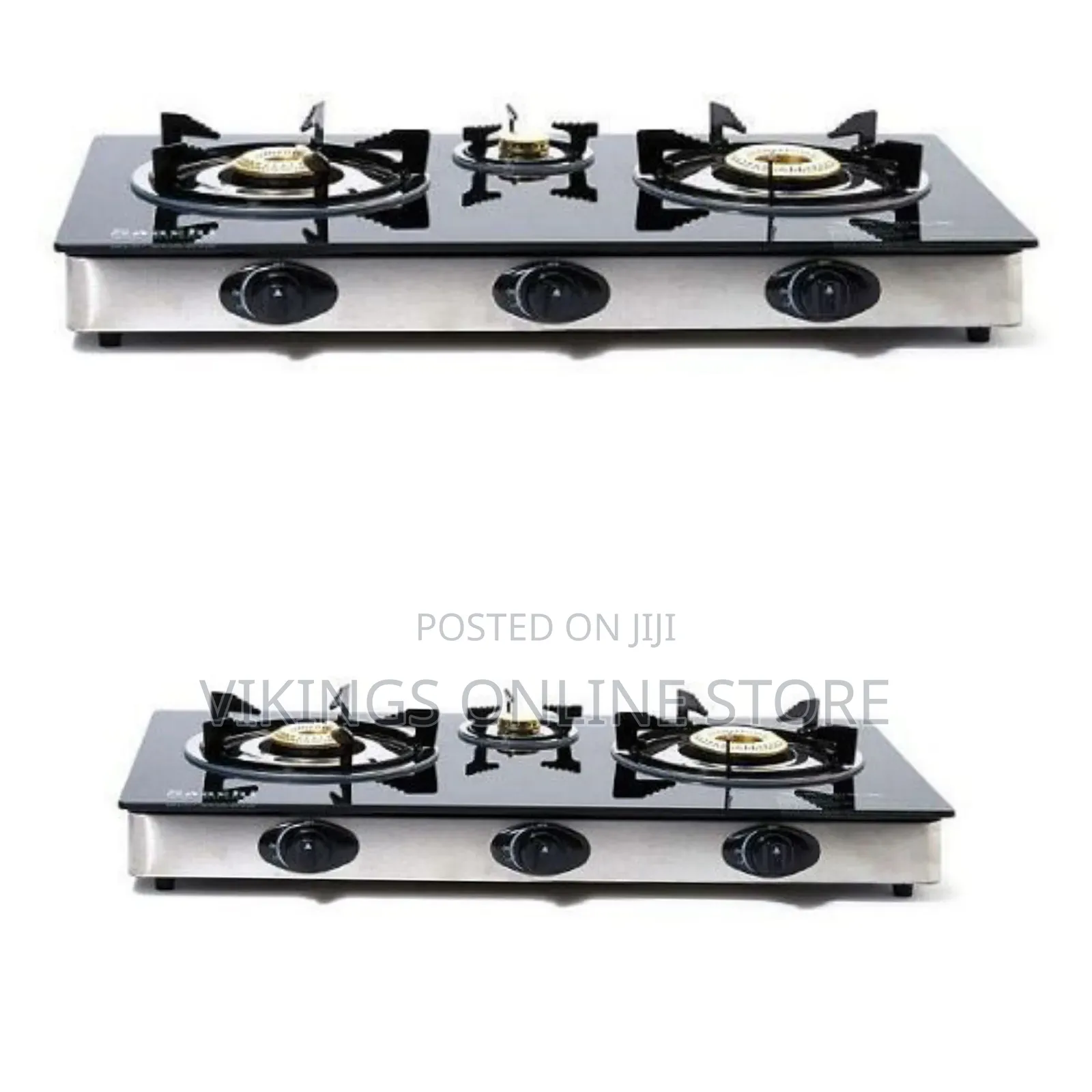 3-Burner Gas Stove a Black Tempered Glass Top- Stainless Steel Body