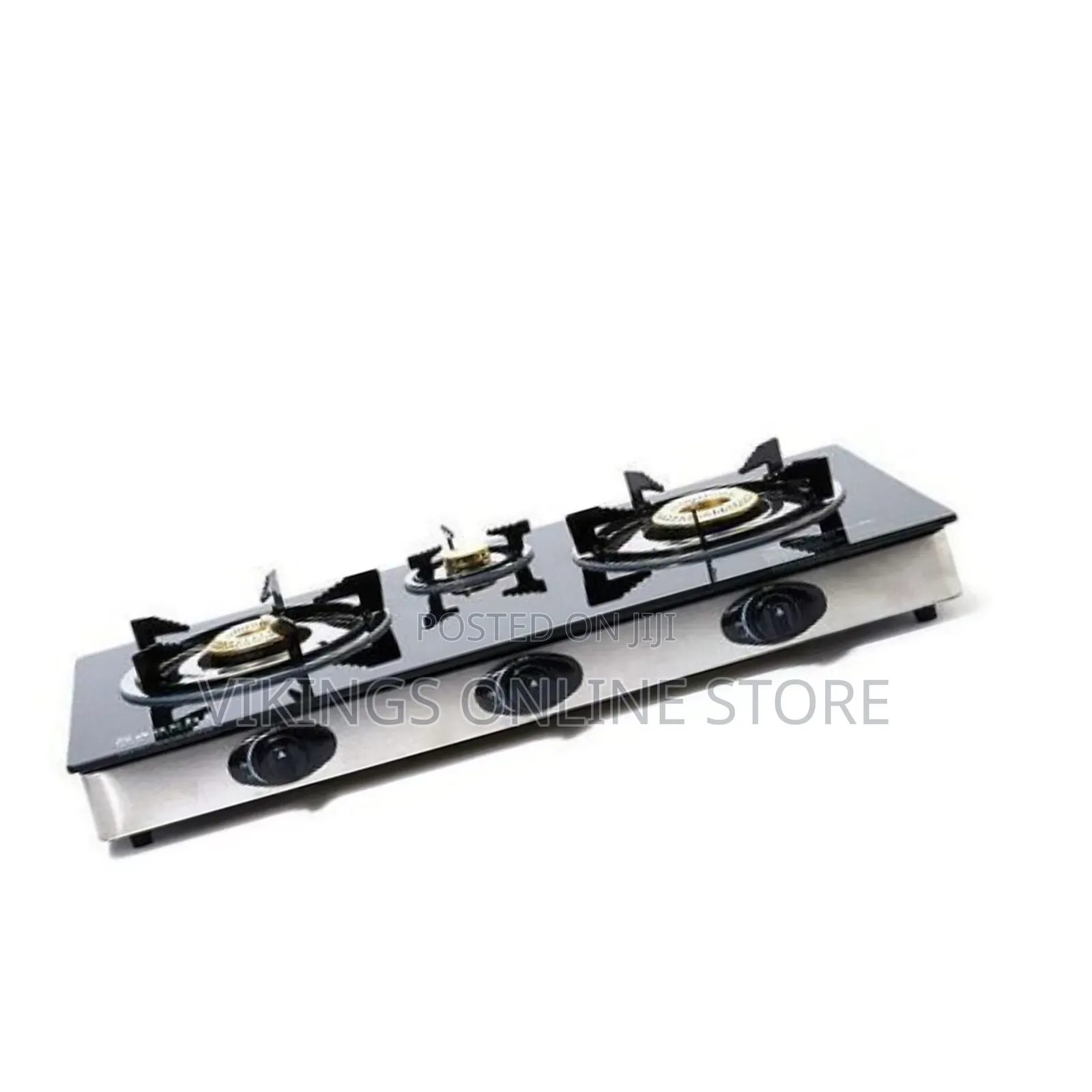 3-Burner Gas Stove a Black Tempered Glass Top- Stainless Steel Body