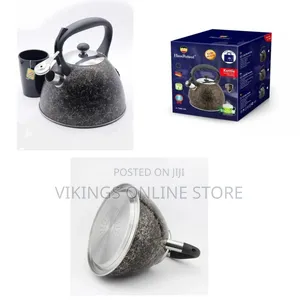 Whistling Tea Kettle, Black and White Marble or Granite Pattern Finish