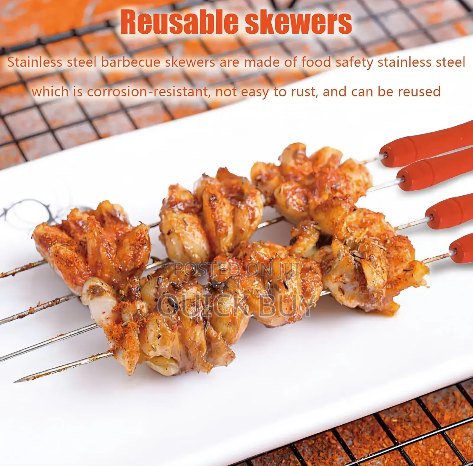 12 Reusable Stainless Steel Skewers With Grilling Axe