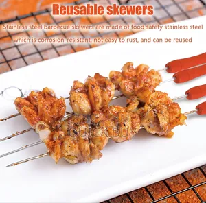 12 Reusable Stainless Steel Skewers With Grilling Axe