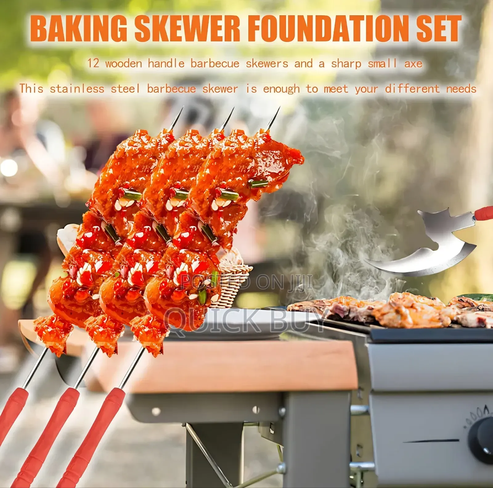 12 Reusable Stainless Steel Skewers With Grilling Axe