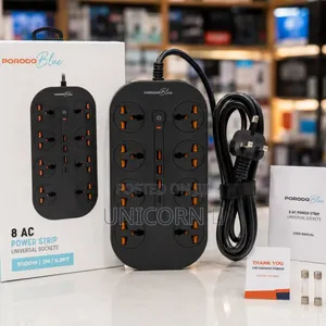 Porodo Blue 8 AC Power Strip 3000W 3M Universal Extension Socket