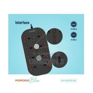 Porodo Blue 8 AC Power Strip 3000W 3M Universal Extension Socket