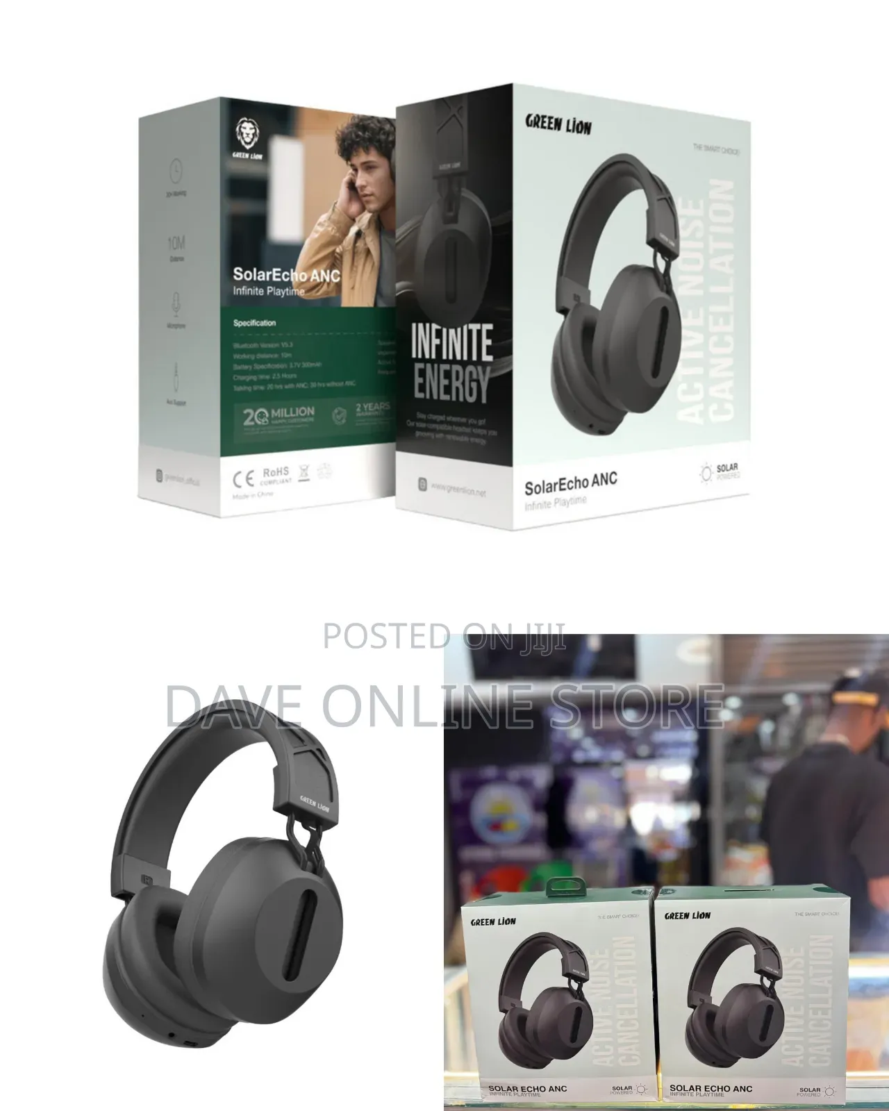 Green Lion Solar Echo ANC Infinite Playtime Head Phones.