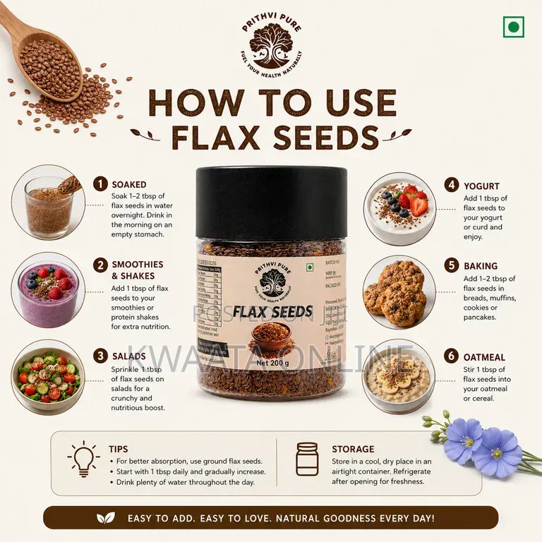Whole Grain Flax Seeds Protein,Omega-3 Fibre Rich for Baking, Smoothie