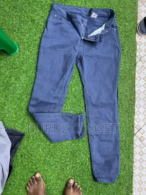 Navy Blue and Grey Slim Fit Trousers