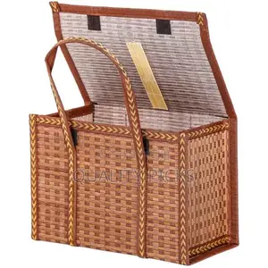Natural Woven Bamboo Picnic Basket With Double Folding