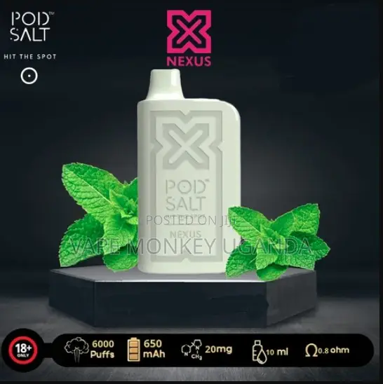Pod Salt Nexus 6000 Puffs Fresh Mint 20mg Disposable Vape in Uganda.
