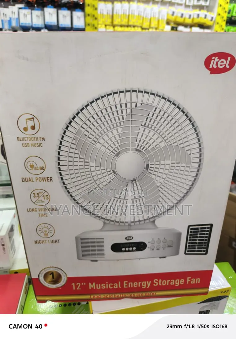 Itel 12-Inch Musical Energy Storage Fan M002 Rechargeable,. Table Fan