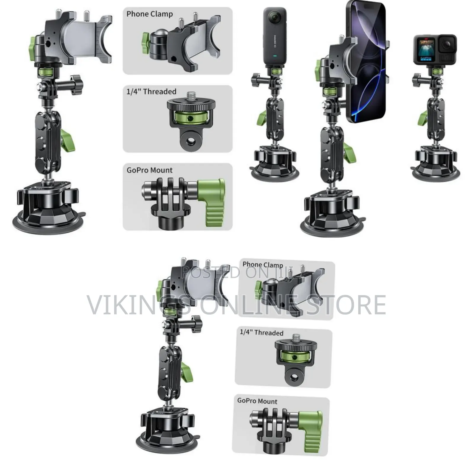 Multi-Purpose Cell Phone and Action Camera Holder for Insta360, Gopr