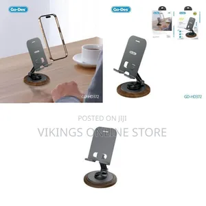 Go-Des Aluminum Alloy Foldable Mobile Phone Stand With Wood Grain Base