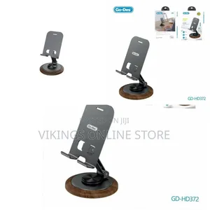 Go-Des Aluminum Alloy Foldable Mobile Phone Stand With Wood Grain Base