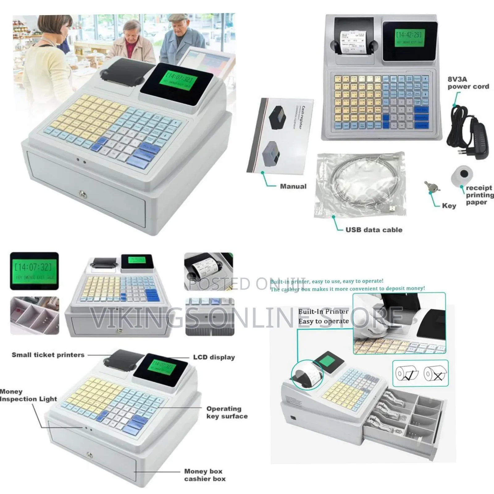 81 Keys Desktop USB POS Electronic Cash Register, Cashier LCD Display