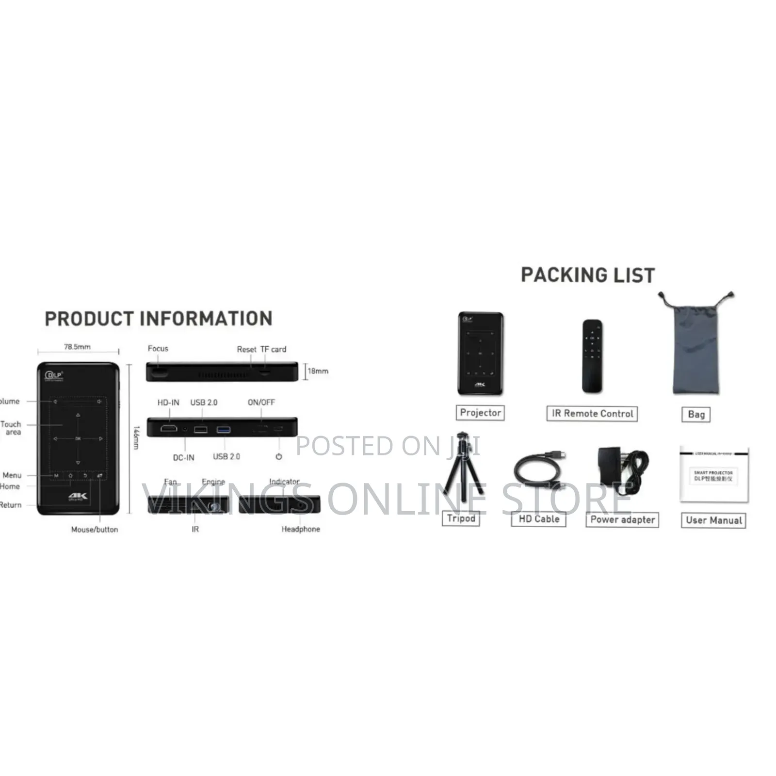 Borrego BP09 Portable Mini Smart Projector With ULTRA HD High