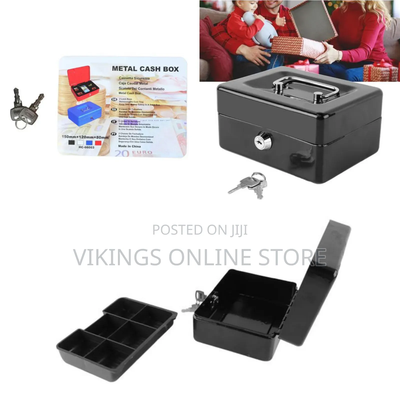 25x20x9 Cm JT250 Robust Metal Cash Box, Secure Money Storage With Lock