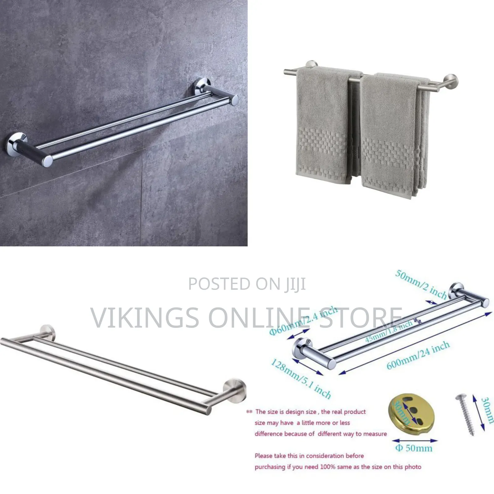 Stainless Steel Brushed Finish Double Towel Rails 600mm/ 24 Inch