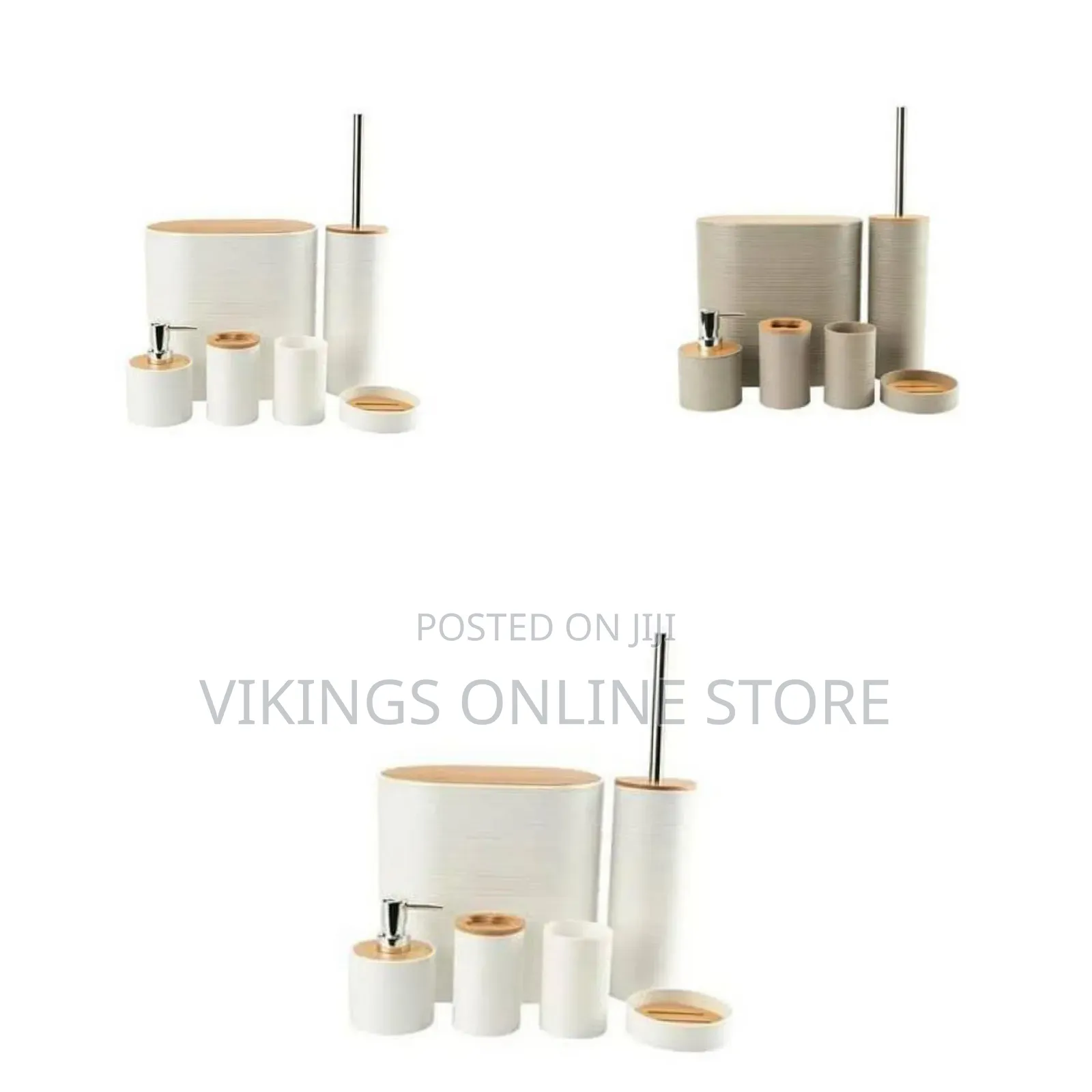 6 Piece Bamboo Bathroom Accessories Set With Bath Brush Soap Dispenser
