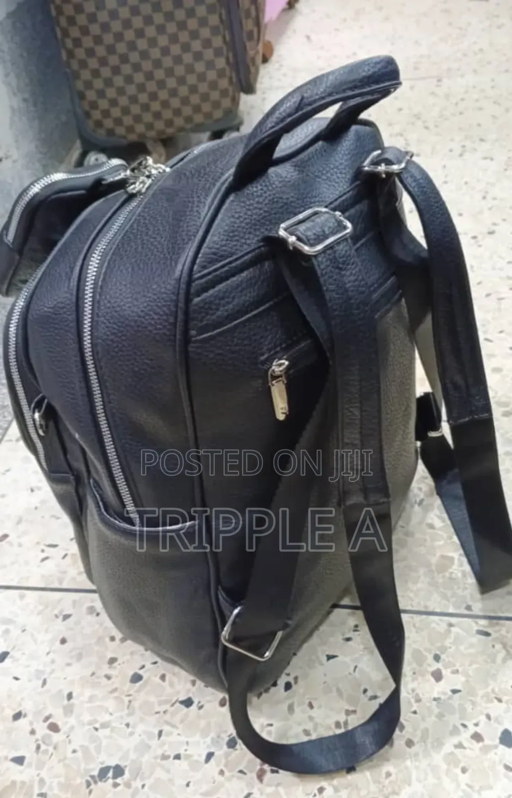 Black Pebble-Textured Faux Leather Bag