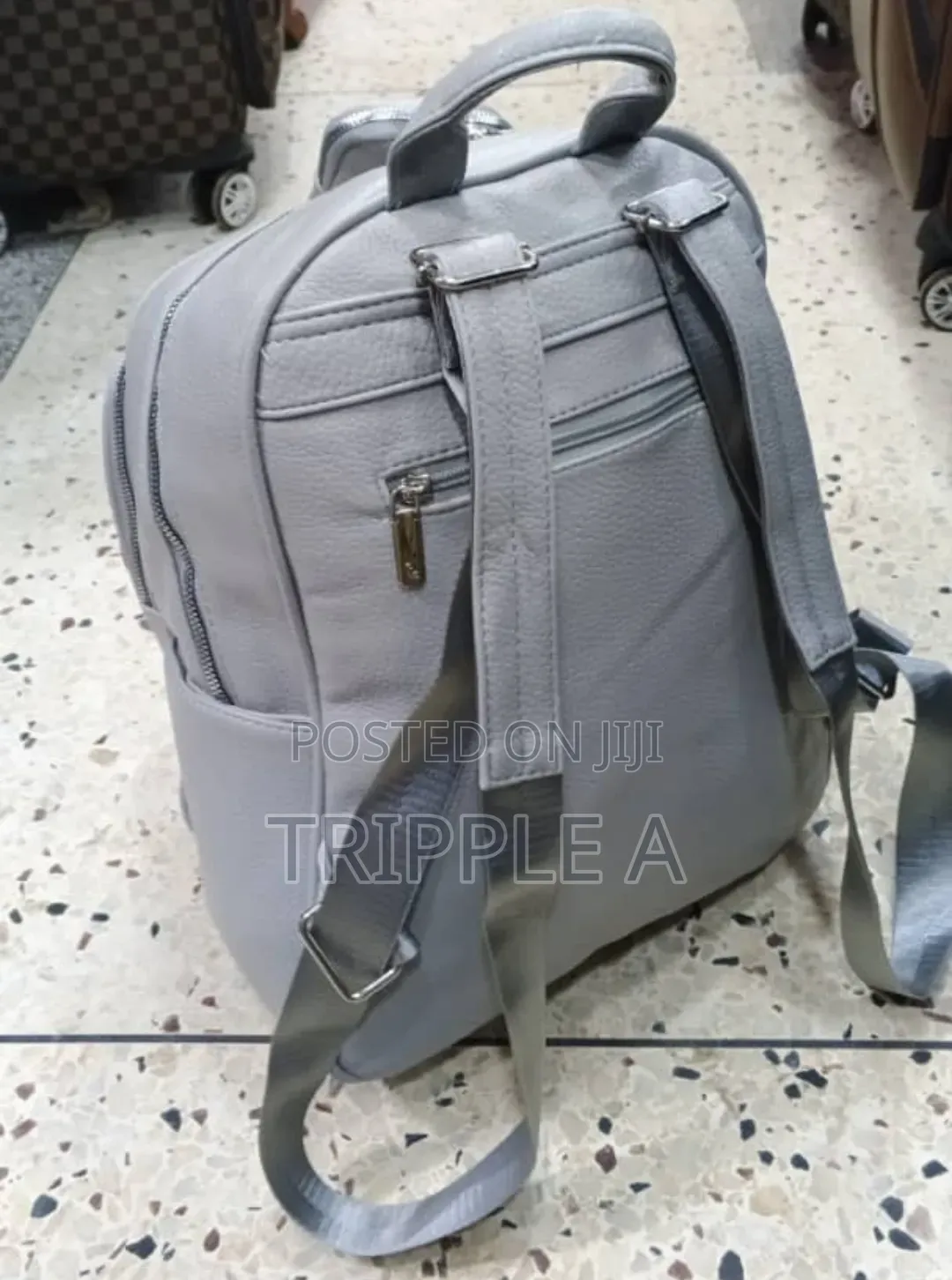 Gray Faux-Leather Causal Women's Backpack Bag