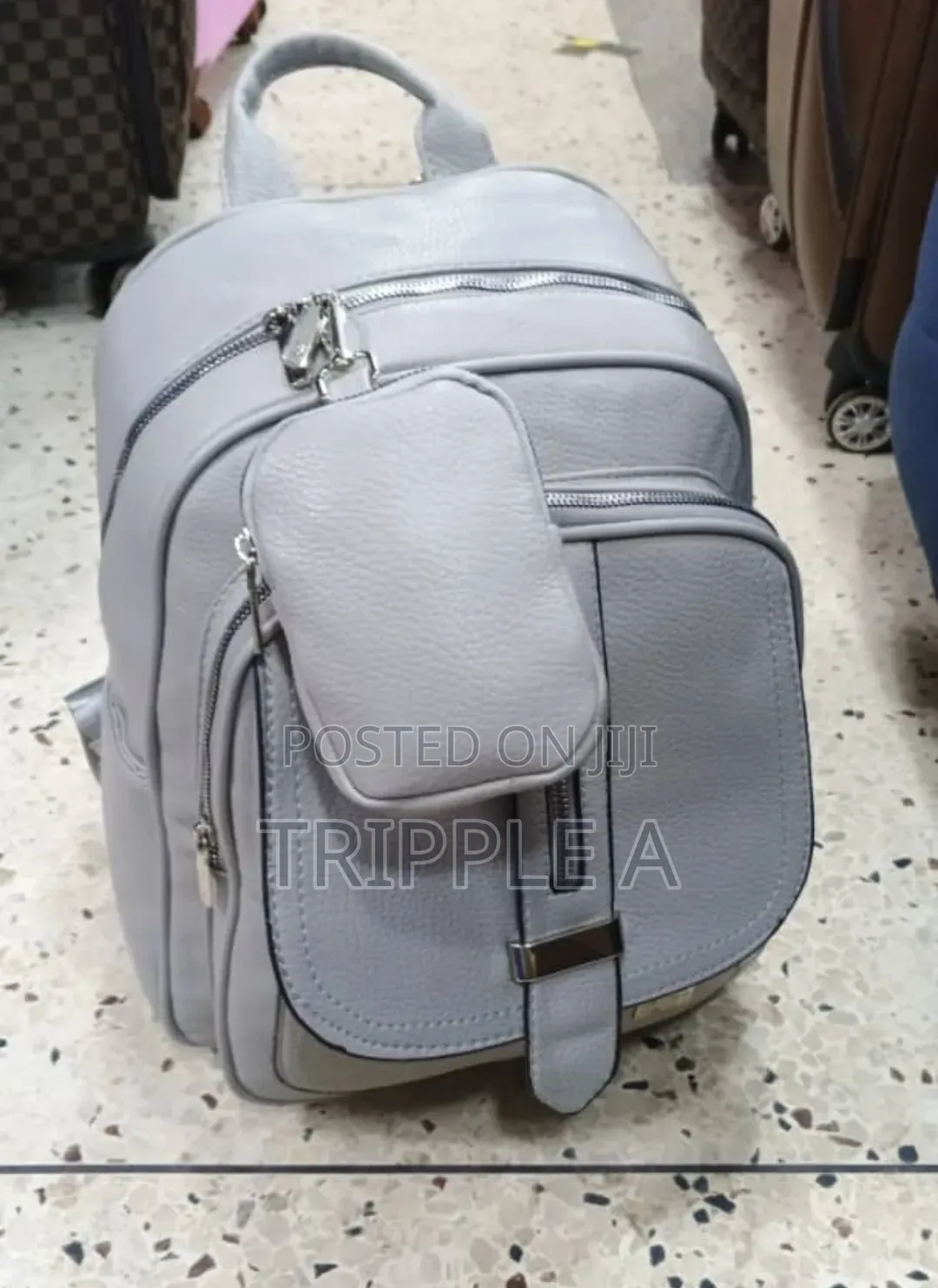 Gray Faux-Leather Causal Women's Backpack Bag