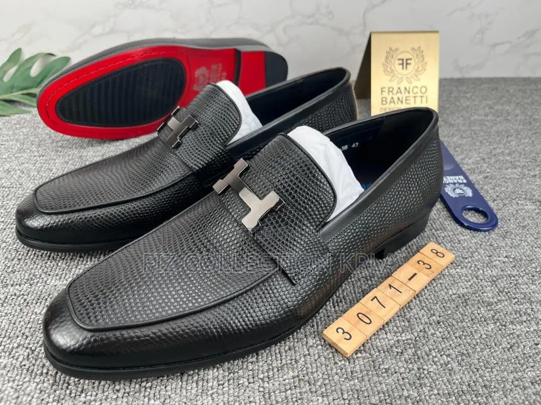 Premium Original Franco Banetti Black H Logo Leather Loafers