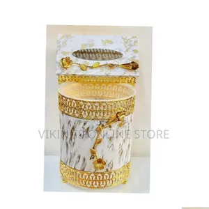 Premium Plastic Tissue Holder Box and Trash Bin Dustbin Set